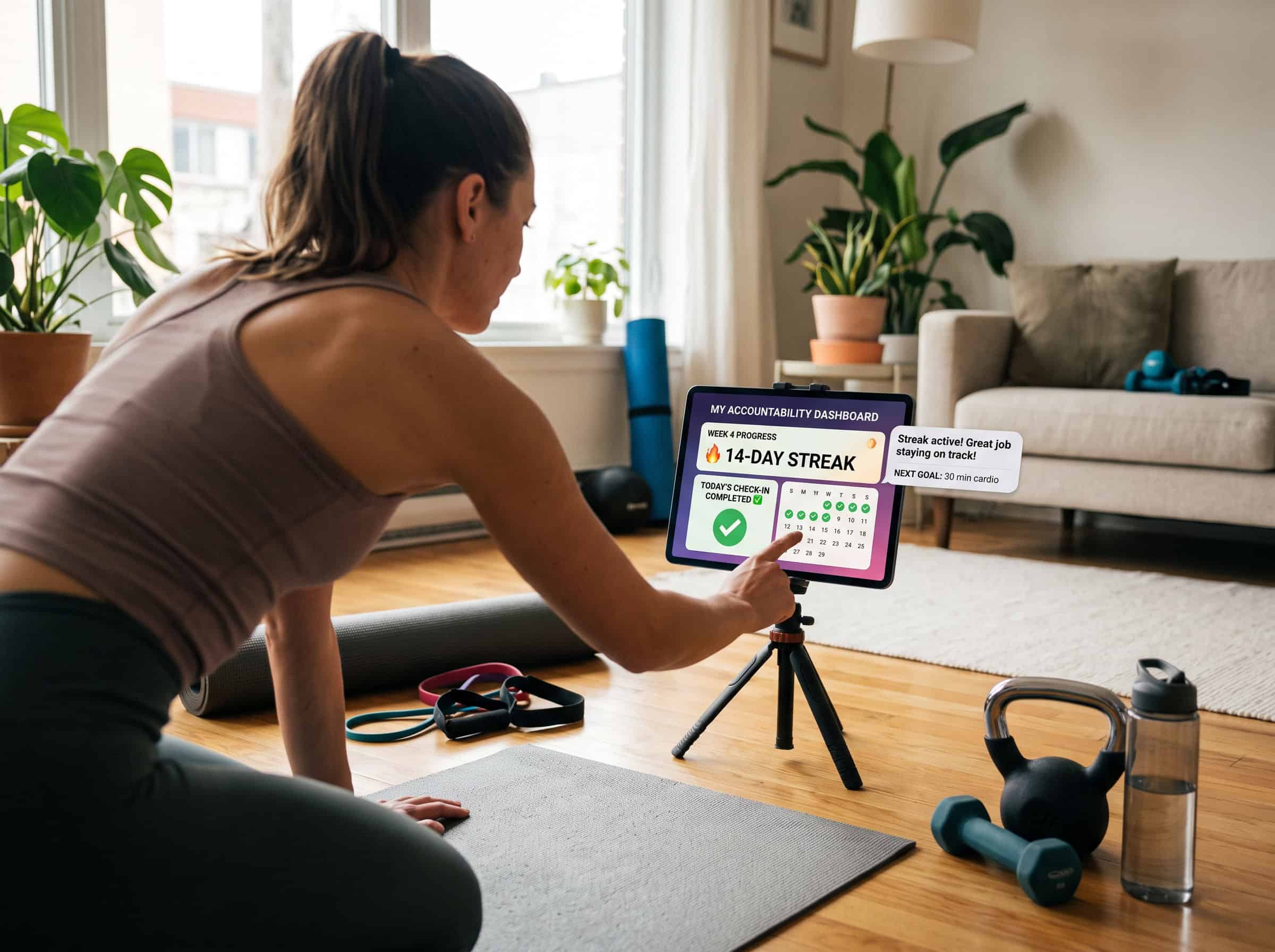 woman checking your online workout schedule